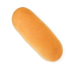 One fresh hot dog bun isolated on white, top view