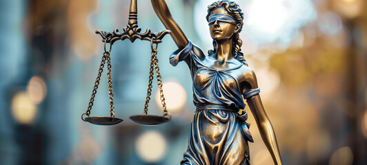 The statue of Justice holds the scales of justice, symbolizing fairness, balance, and the impartiality of the legal system