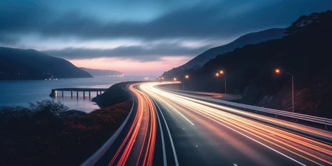 Fotobehang A long exposure photo of a highway at night background © Creative Canvas