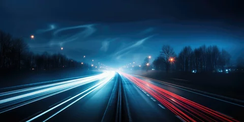 Tuinposter A long exposure photo of a highway at night background © Creative Canvas