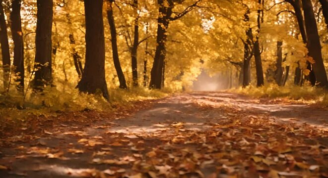 Autumn landscape with trees and fallen leaves