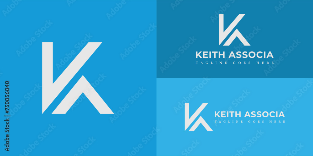 Aufkleber abstract initial letter ka or ak logo in white color isolated in multiple blue backgrounds applied f
