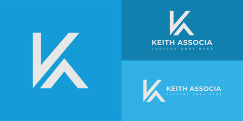 Abstract initial letter KA or AK logo in white color isolated in multiple blue backgrounds applied for business and consulting logo also suitable for the brands or companies have initial name AK or KA - obrazy, fototapety, plakaty