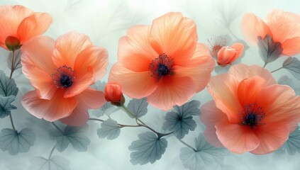 Watercolor poppy flowers background