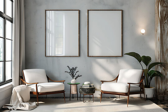 ISO, frame mock-up the size of paper. Mockup of a wall poster for the living room. mockup of an interior using a background of a house. interior design of the modern day. 3D render