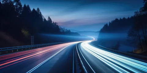 Cercles muraux Autoroute dans la nuit Abstract long exposure dynamic speed light in rural city road