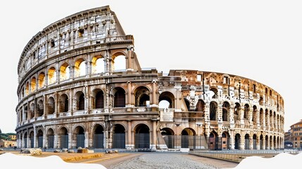 a majestic Colosseum against a clean white background. Highlight the iconic beauty of Rome's ancient amphitheater, perfect for design projects - Powered by Adobe