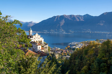 The village of Locarno on the Lago Maggiore, Kanton Ticino, Church Madonna del Sasso, Orselina,...