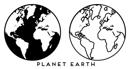 Planet earth in black color and stroke on a white background vector