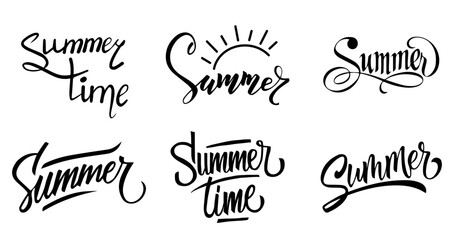 Summer lettering stickers in beautiful font vector set