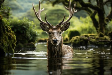 Majestic deer in the untouched nature., generative IA