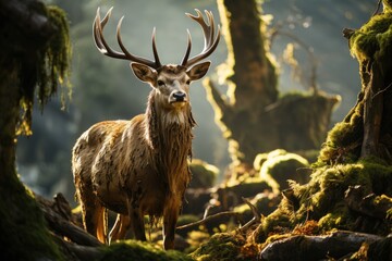Majestic deer in the midst of wildlife enthusiasts., generative IA