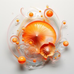 Obraz premium illustration of beautiful bright orange sea shell combined with water bubbles.optical concept