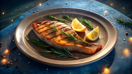 Grilled Salmon Fillet with Lemon and Rosemary