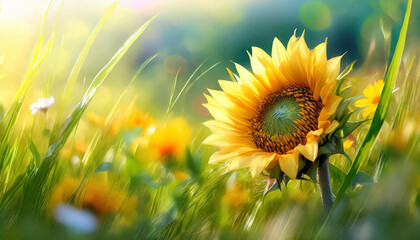 Sunflowers in a field - Happy Mother's Day - Springtime _ Bokeh background Happy Easter