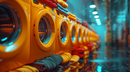 Laundry day: Clothes pile by washing machine. Generative AI.
