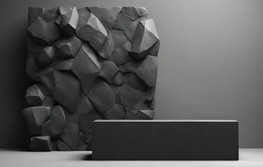 Black geometric stone and rock shape background minimalist mockup for podium display or showcase