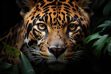 Obraz premium Exhibition displays majestic jaguar in nature., generative IA