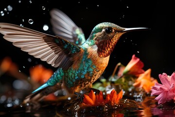 Hummingbird in flight, capturing its beauty., generative IA
