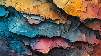 Macro shot of colorful cracked paint texture on a wall. Abstract background for design elements and wallpaper