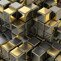 Gold and black metal cubes background. Generative Ai
