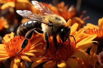 Foto op Plexiglas Policing Bee in Action in Daisy., generative IA © JONATAS