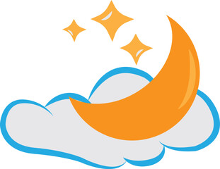 Moon, cloud and stars icons. Night sky illustration design. Editable vector stroke. Transparent background.