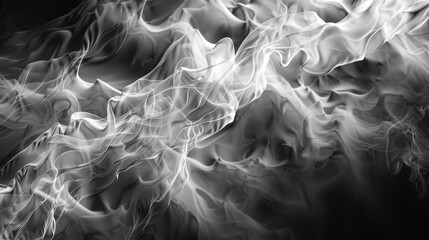 A stark black and white portrayal of a raging fire, showcasing the dynamic movement and destructive power of the flames.