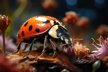 Fototapeta premium Ladybug in nature harmony and beauty., generative IA