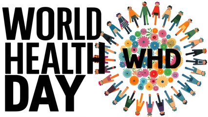 Inspirational illustration for World Health Day, featuring a diverse group of people from different walks of life
