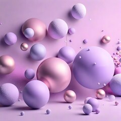 3D abstract background with geometric spheres in pastel colors. Poster with flying pink purple balls with gradient texture on lilac backdrop. Modern wallpaper with 3d shapes, pattern. 3D Illustration