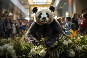 Foto op Plexiglas Enchanted crowds in the exotic panda exhibition., generative IA © JONATAS