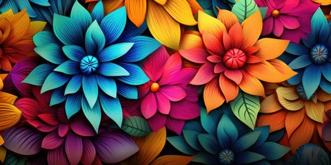 Zelfklevend Fotobehang Flower power hippie multicoloured daisy psychedelic background  © Creative Canvas