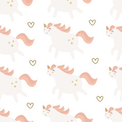 seamless pattern with cartoon unicorns. Magic. Colorful vector flat style for kids. Animals. hand drawing. baby design for fabric, print, wrapper	