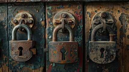 vintage padlocks, locked and unlocked, against a clean white background. Perfect for designs emphasizing the nostalgia and security of aged craftsmanship