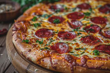 Pepperoni pizza with cheese and salami