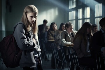 Obraz premium Creative concept on the topic of bullying at school. Sad children at school