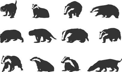 Badger silhouettes, Badger clipart silhouette, Badger vector set, Badger SVG bundle.