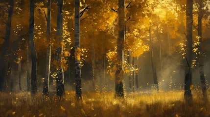 Foto op Aluminium A gentle breeze rustling through a grove of aspen trees, causing their golden leaves to shimmer and dance in the autumn air. © The Image Studio