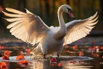 Zelfklevend Fotobehang Majestic white swan in natural refuge., generative IA © JONATAS
