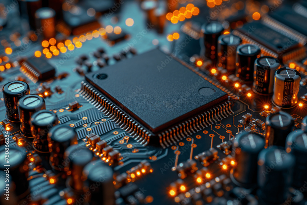 Poster Printed circuit board with microcontroller in electronics laboratory