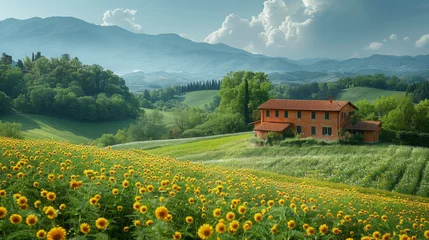 Papier Peint photo Toscane Beautiful and miraculous colors of green spring panorama landscape of Tuscany, Italy.