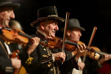 St. David's Day concert with Welsh musicians and singers, Musical performance, Cultural entertainment, Traditional folk songs, Musician playing the violin - obrazy, fototapety, plakaty