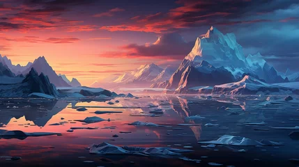 Rolgordijnen Global warming and climate change concept. Winter landscape with melting glaciers and icebergs. © tynza