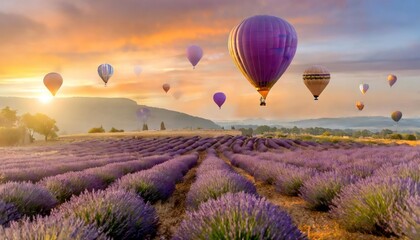  lavender field landscape in the background; purple colors, soft selective focus Hot air balloon - 750866651