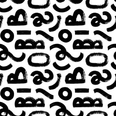 Abstract geometric seamless patterns with curved bold brush strokes. Various geometric brush drawn shapes.