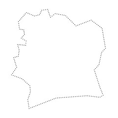 Ivory Coast country simplified map. Black dotted outline contour. Simple vector icon.