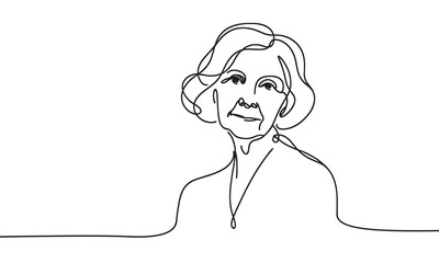 Vector image of an elderly woman drawn with one line.