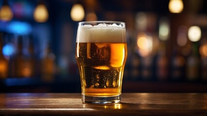 Glass of beer on a wooden board 
