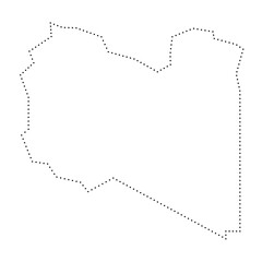 Libya country simplified map. Black dotted outline contour. Simple vector icon.